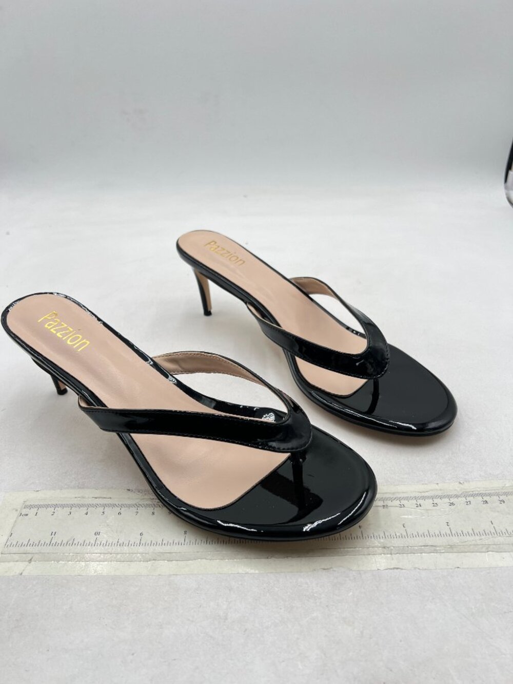 Pazzion Black Flip Flops Open Toe Mid Heels Thong Sandals Casual Daily Shoe - Picture 3 of 7